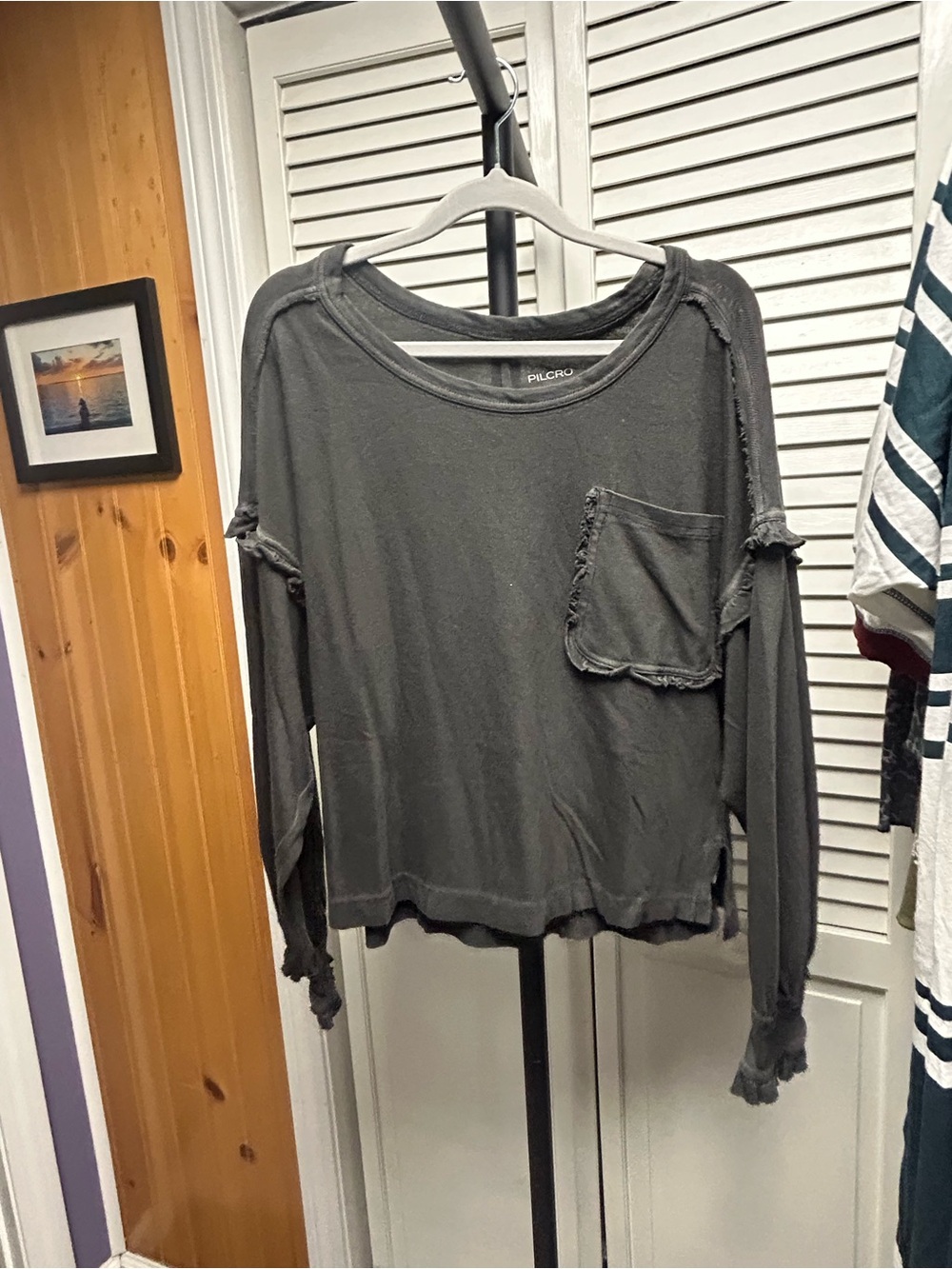 Nwot Pilcro Après Long-Sleeve Ruffled Cotton T-Shirt - Picture 4 of 6